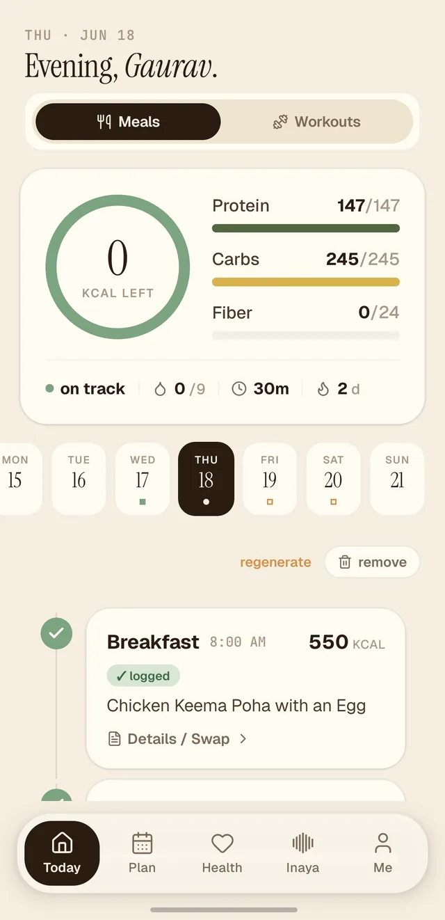 Inaya — Your day, portioned to your goal